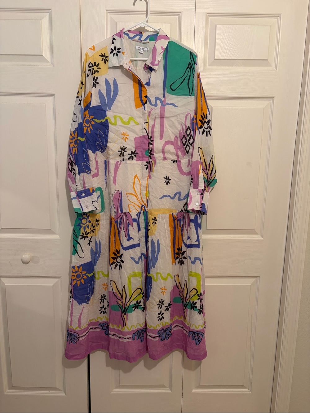 Chico’s Colorful Abstract Print Cotton/Silk Maxi Shirt Dress - Multicolor